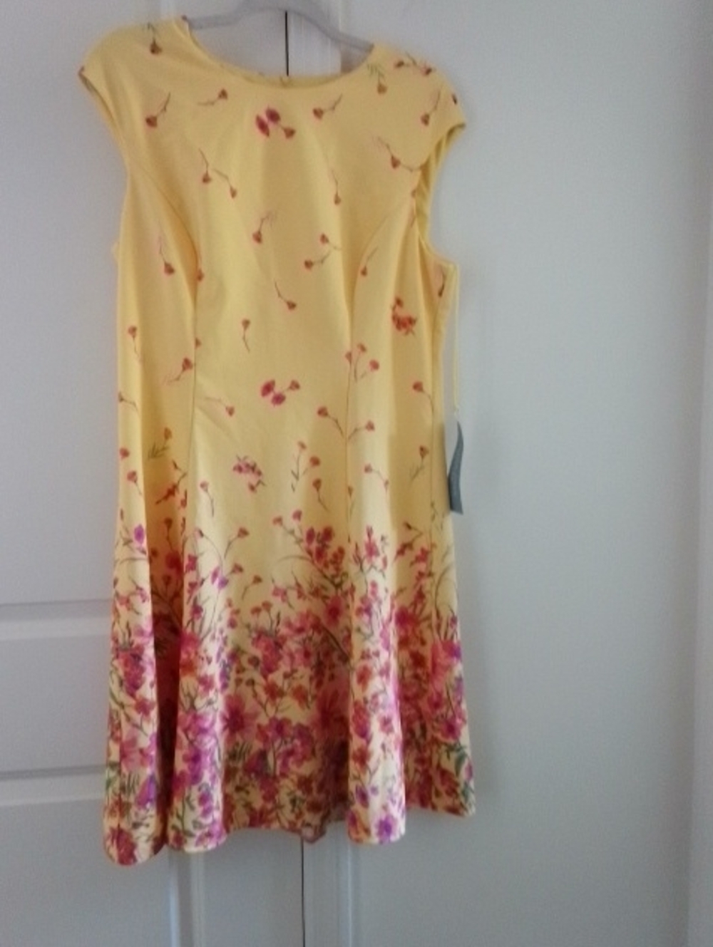 London Times Yellow Dress with Pink Floral Hem